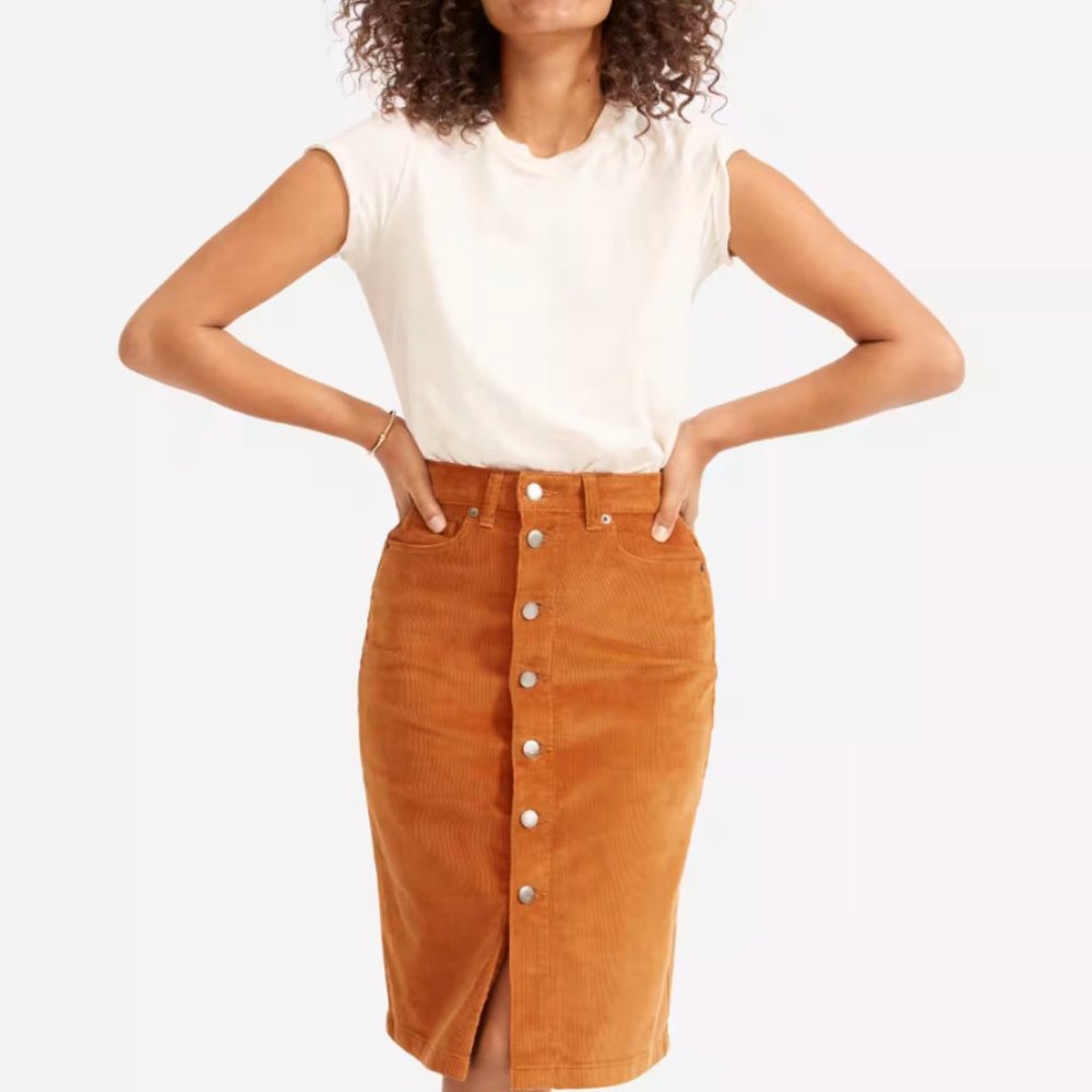 Everlane EUC Button Front Corduroy Skirt